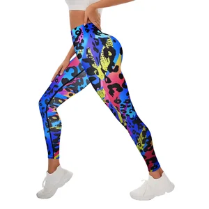 Customized Women's  Yoga Pants High Waist Stretchy Butt Lifting Full Length with  Multicolor Print for Sports Outwear