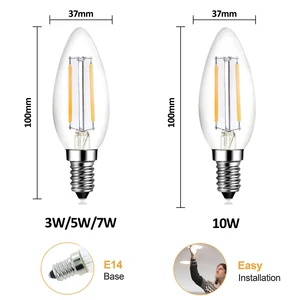Vertak Hot Sale LED Filament Bulb 2W-10W 3000K-6500K C35 E14 Base Type Plastic Body AC Power for Home Use