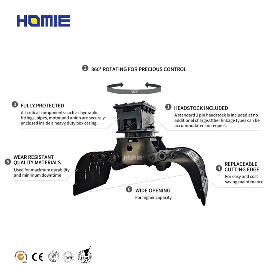 High Quality Excavator Attachment Rotary Gripper Hydraulic Demolition Grapple Sorting Grab for 3-5ton Excavator