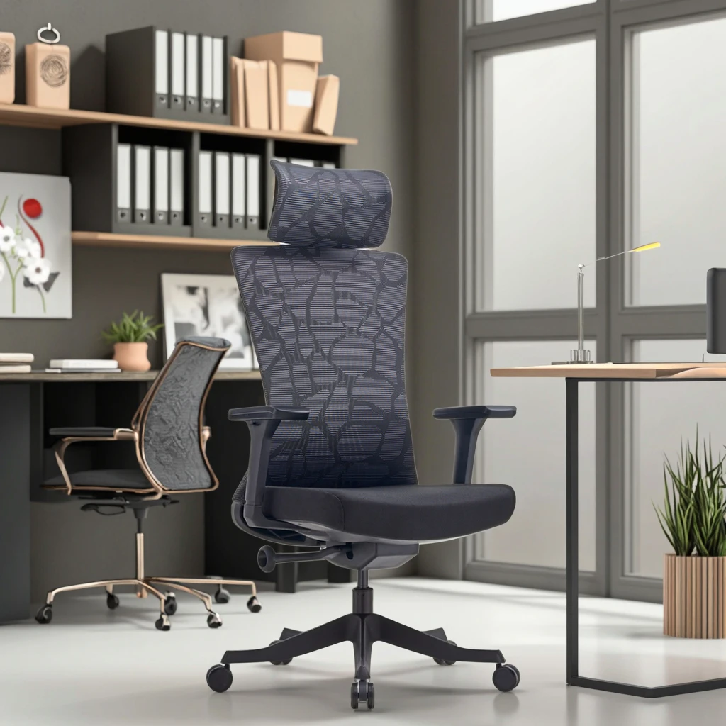 Map Texture Breathable Mesh Chair 2D Adjustable Headrest Lexus Inspired Design Ergonomic Support System 2