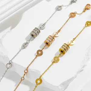 MW Women's Stainless Steel Bracelet Gold Rose Roman Numerals Durable Zircon Trendy Small Waist Fashion Chain Great for Gift