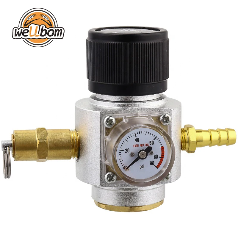 0-90PSI T21 x 4 CO2 Charger Pressure Meter CO2 Tank Direct Adapter Pressure Gauge Charger Kit CO2 Mini Gas Regulator