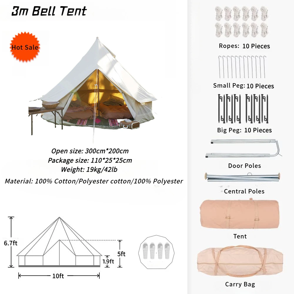 2025 New Luxury 1-2 Persons 3m Outdoor Glamping Outdoor Camping Canvas  Mongolian Yurt House Bell Tents for Sale