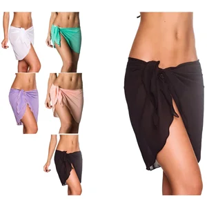 Summer Women's Short Sarong Chiffon Skirt Beach Cover-Up Swimwear Sunscreen Shawl Pareo Wrap Dress Paisley Front Logo 1 Piece