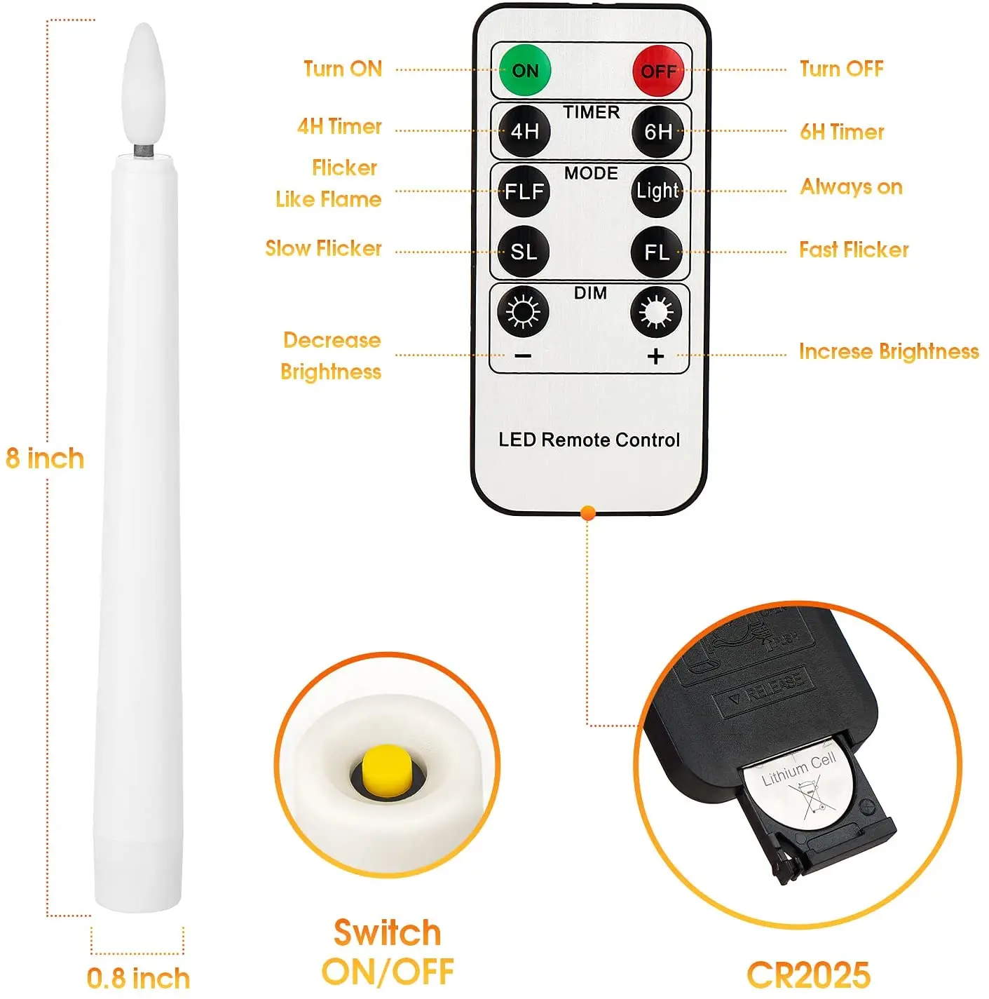 Taper LED Flicker Candle With Timer