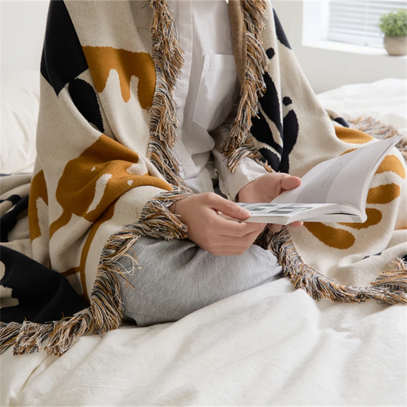 Super Cozy  Bohemian Style Blanket Knitted Cotton Throw Blanket For Home Decoration And Travel  MR manufacture