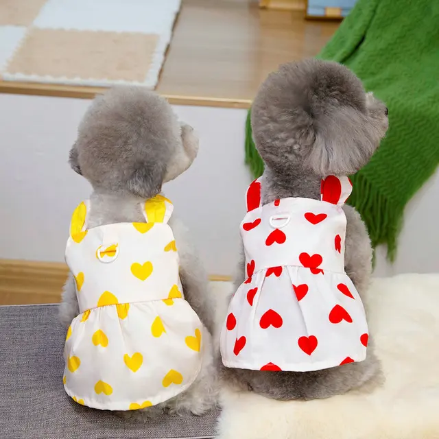 Spring Summer Dog Dress Lovely Heart Love Printing Dog Skirt for Tiny Pets