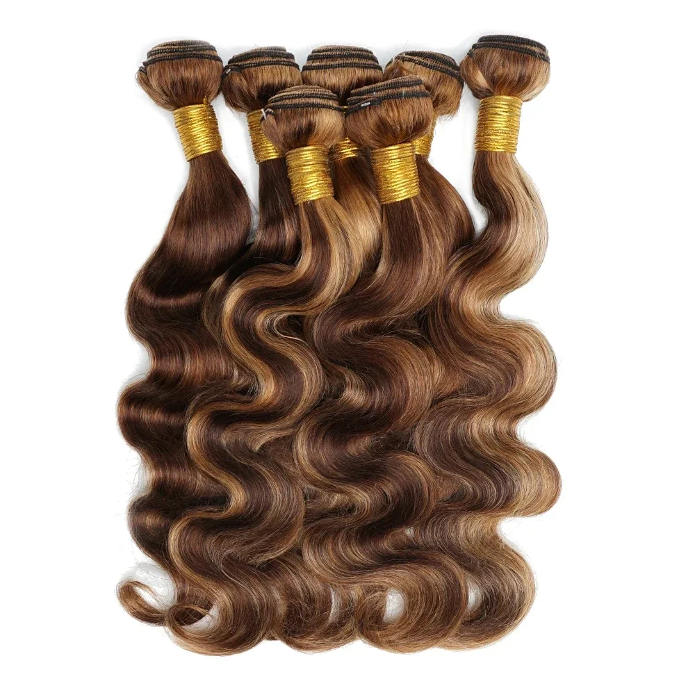 100g bundter af ægte hår, brasiliansk, bølget hår, farvet brunt blond_voghion.com