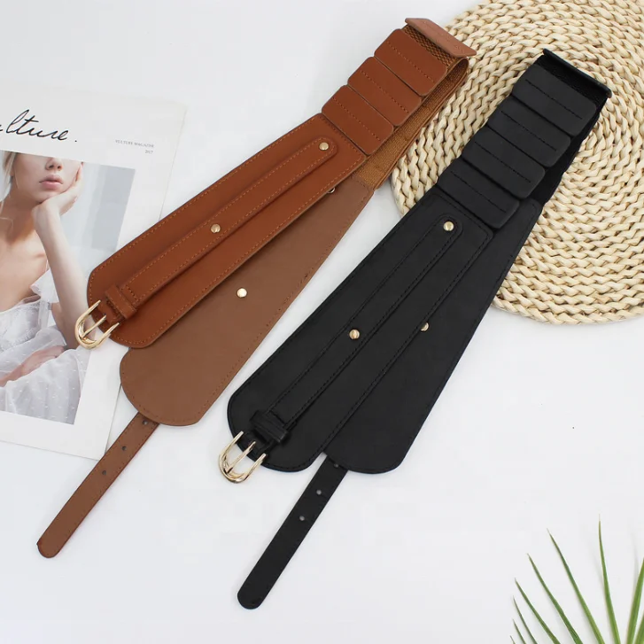 Cintura Elasticizzata In Pelle Vintage Per Donna - Fibbia Regolabile Larga Per Abiti (Auwoyss)