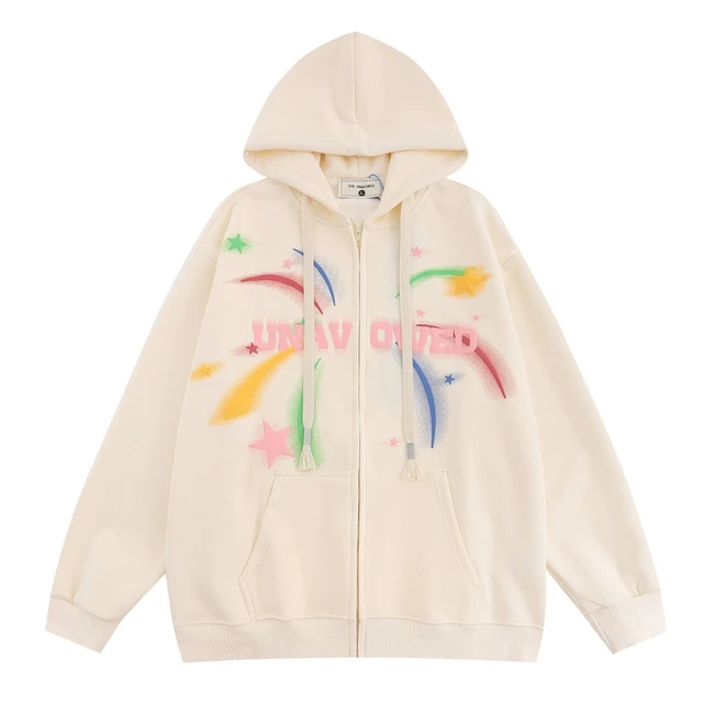 Hot Sale Custom Color Cotton Polyester Heavy Weight 350g Distressed Rainbow  Design Couples Hoodies