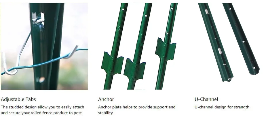 Upost Green Steel Fence U Post with Anchor Plate - Durable & Easy Assembly