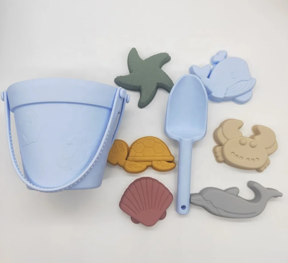 Wholesale Eco Friendly Silicona Summer Kids Play Baby Silicone Beach Bucket Sand Toys Sets Sea Animal Shape Educational Toys