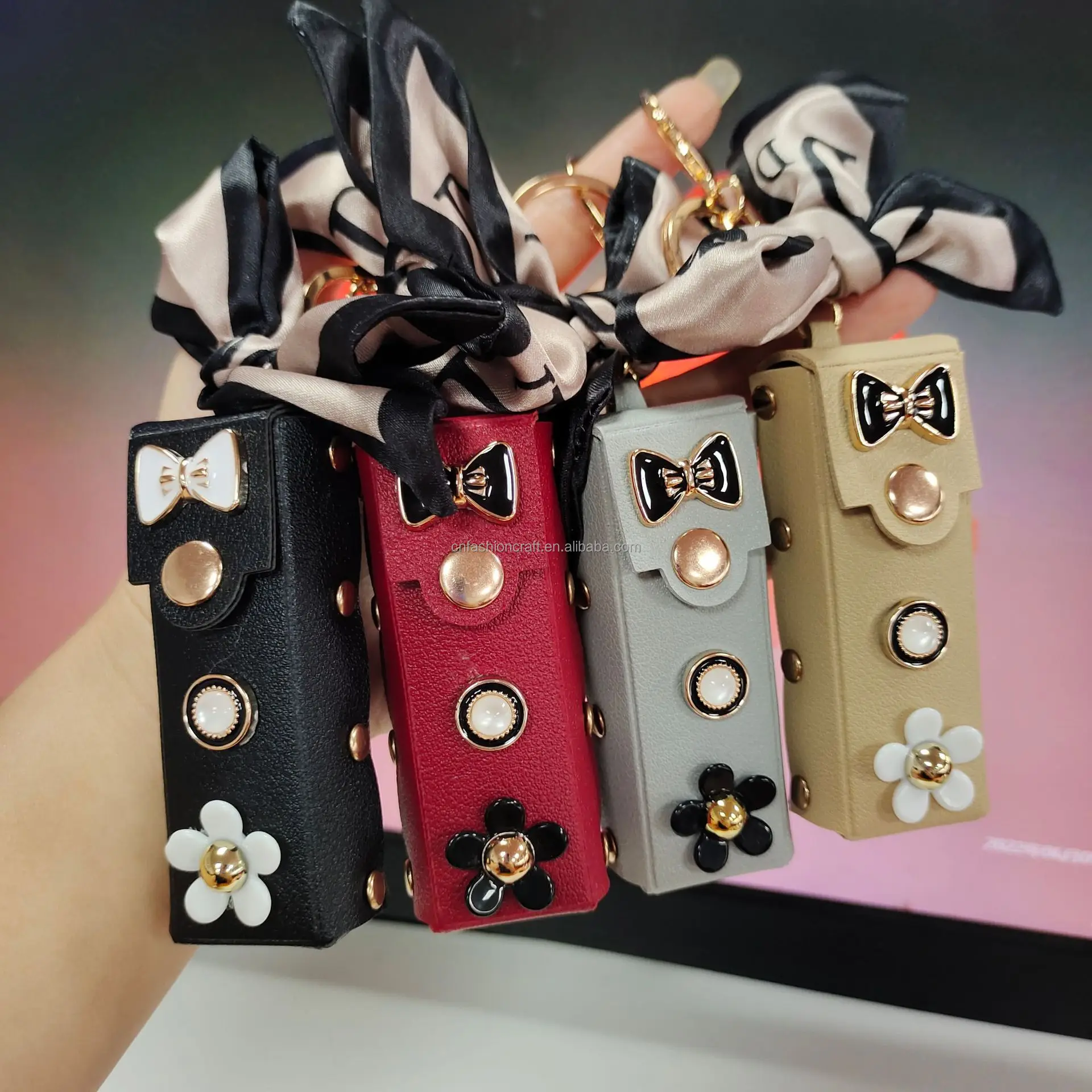Korea Style Mini Lipstick Pouch Key Chain Pu Material Mini Lipstick Bag Key Ring for Bag Charm