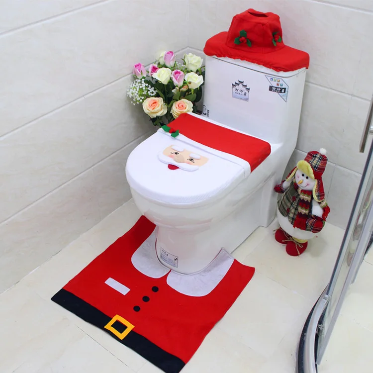 Fancy Christmas Santa Claus WC-Sitz Deckelbezug Contour Teppich Set Badezimmer Weihnachten liefert Dekoration