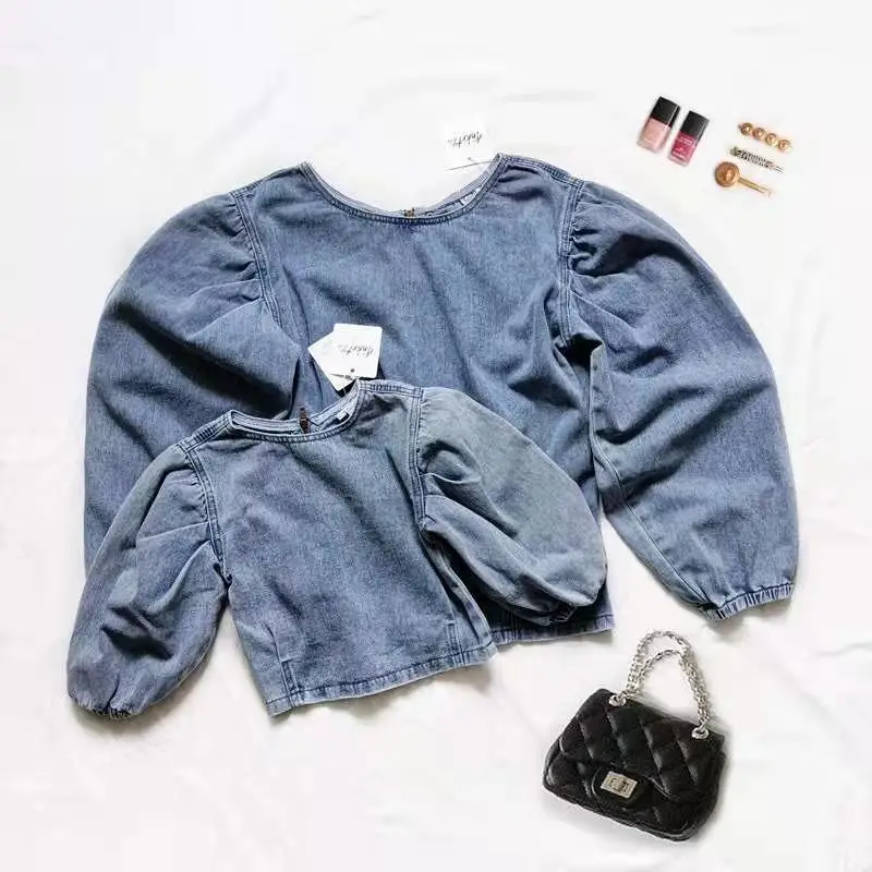 Stylish Long Sleeve Family Tops Denim 