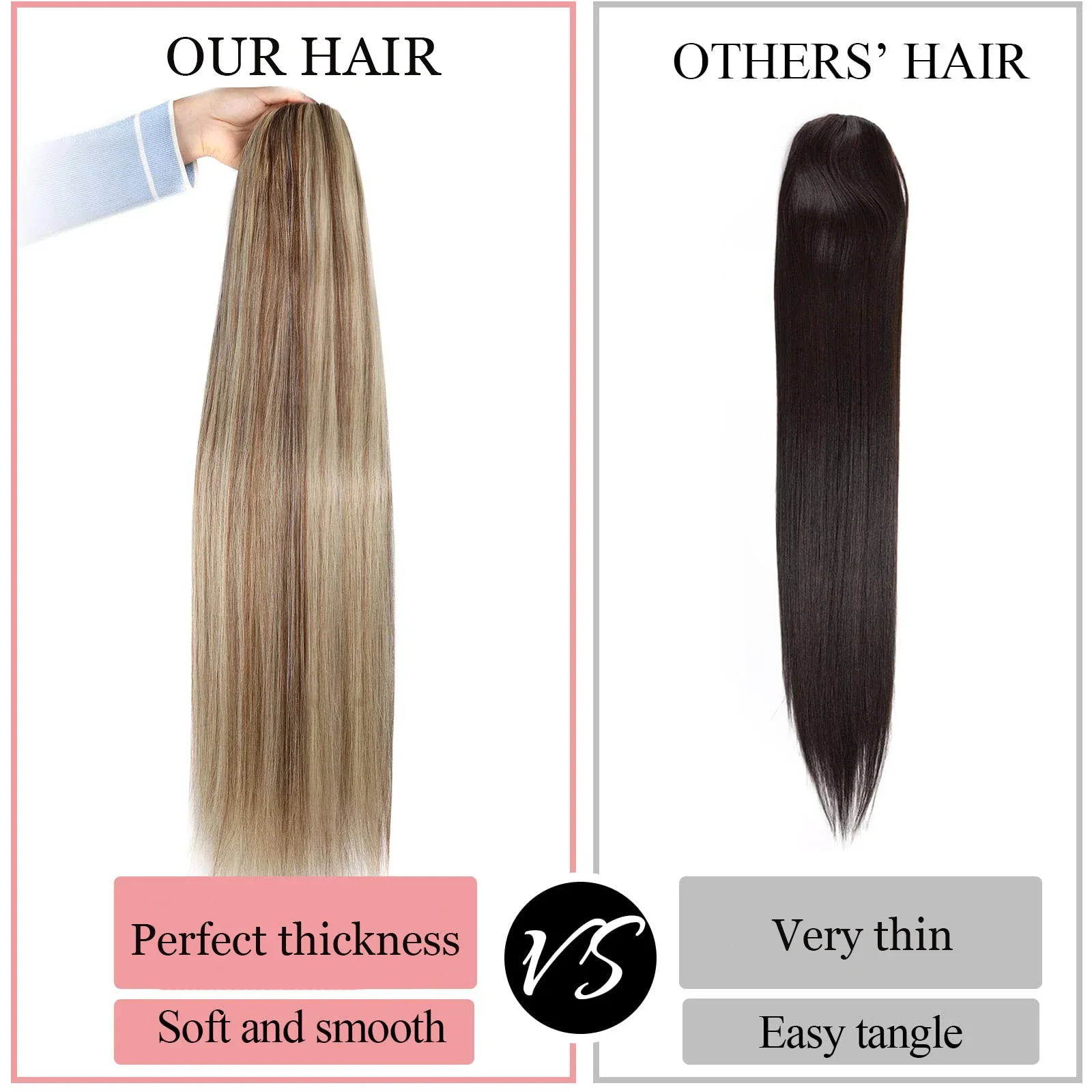 Straight Drawstring Ponytail Human Hair Extensions With Clip 16-26 Inch 100g For Salon_voghion.com
