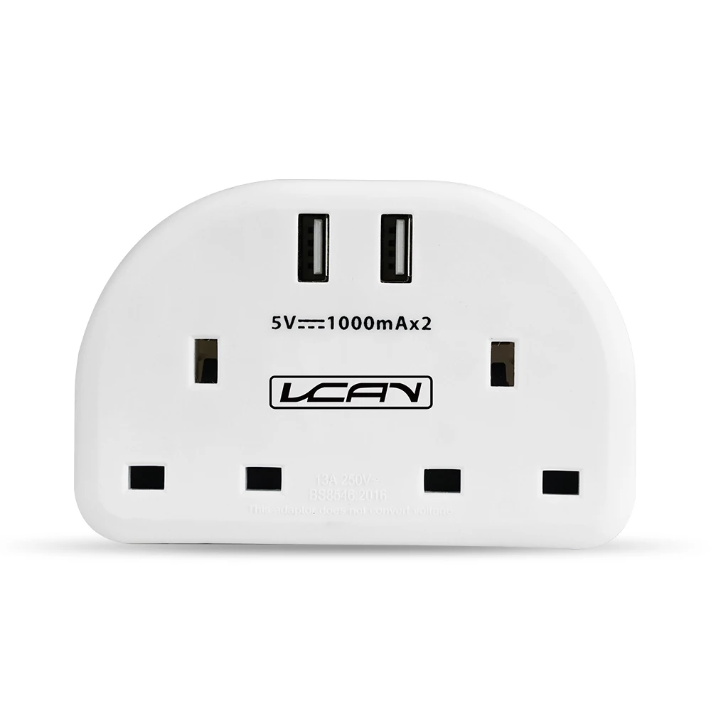 2 Pin EU to 3 Pin UK Plug Universal International  Travel Socket 2 Way European UK Travel Adapter with 2 USB Ports