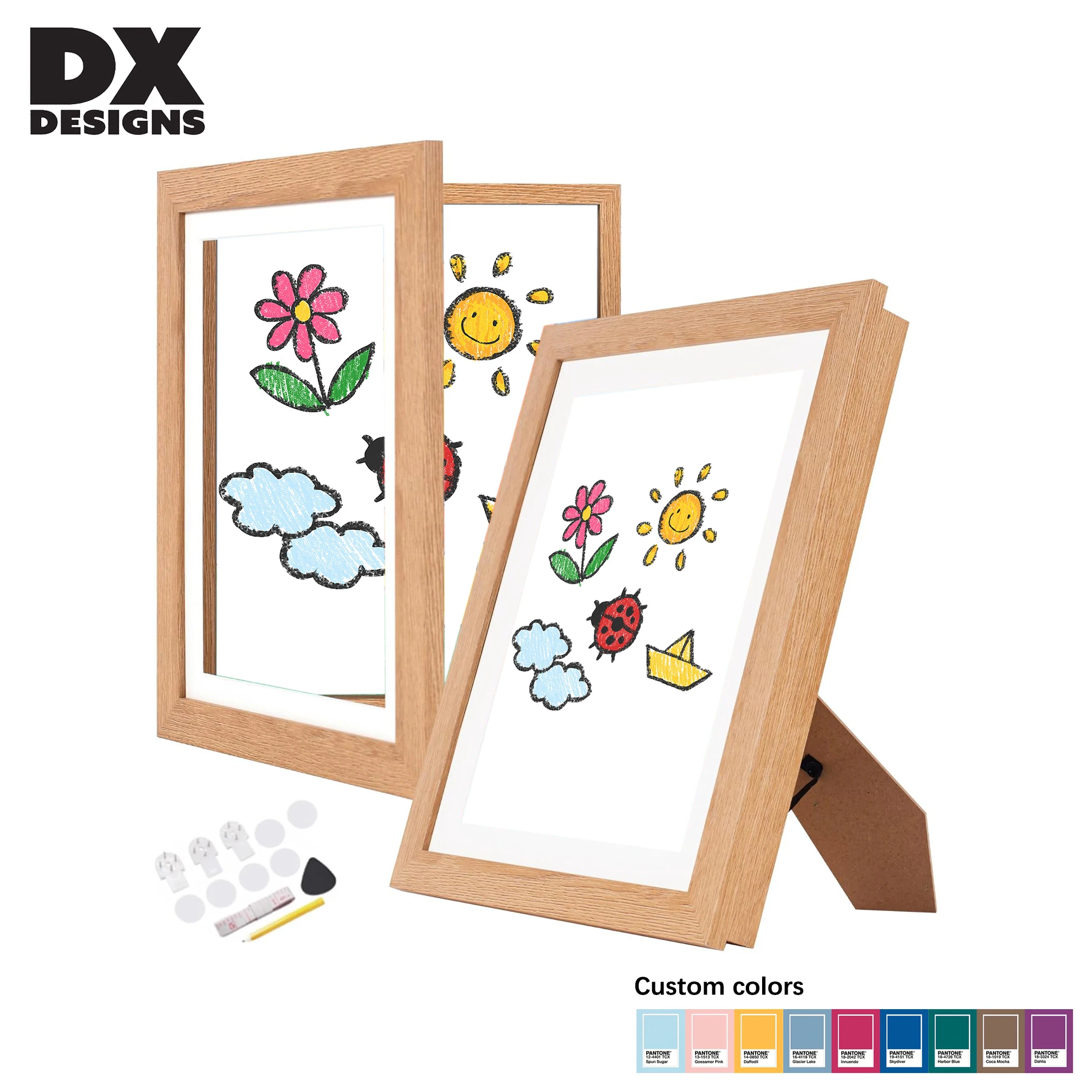 Custom Size Kids Art Frame with Mat Changeable  Artwork Display Storage Black White  Frame for  Wall or Table