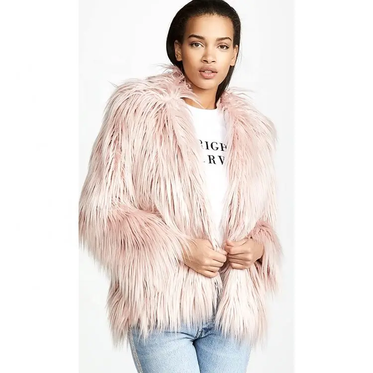 ジャケット・アウター mideal shaggy long coat LIGHT / PINK Winter Long Faux Fur Coat Oversize Pink Thick Warm Soft