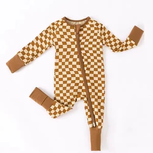 Newborn One Piece Clothing Bamboo Fiber Pajamas Jumpsuit Long Sleeved Infant Toddler Double Zip Child Pajamas Crawling Suit