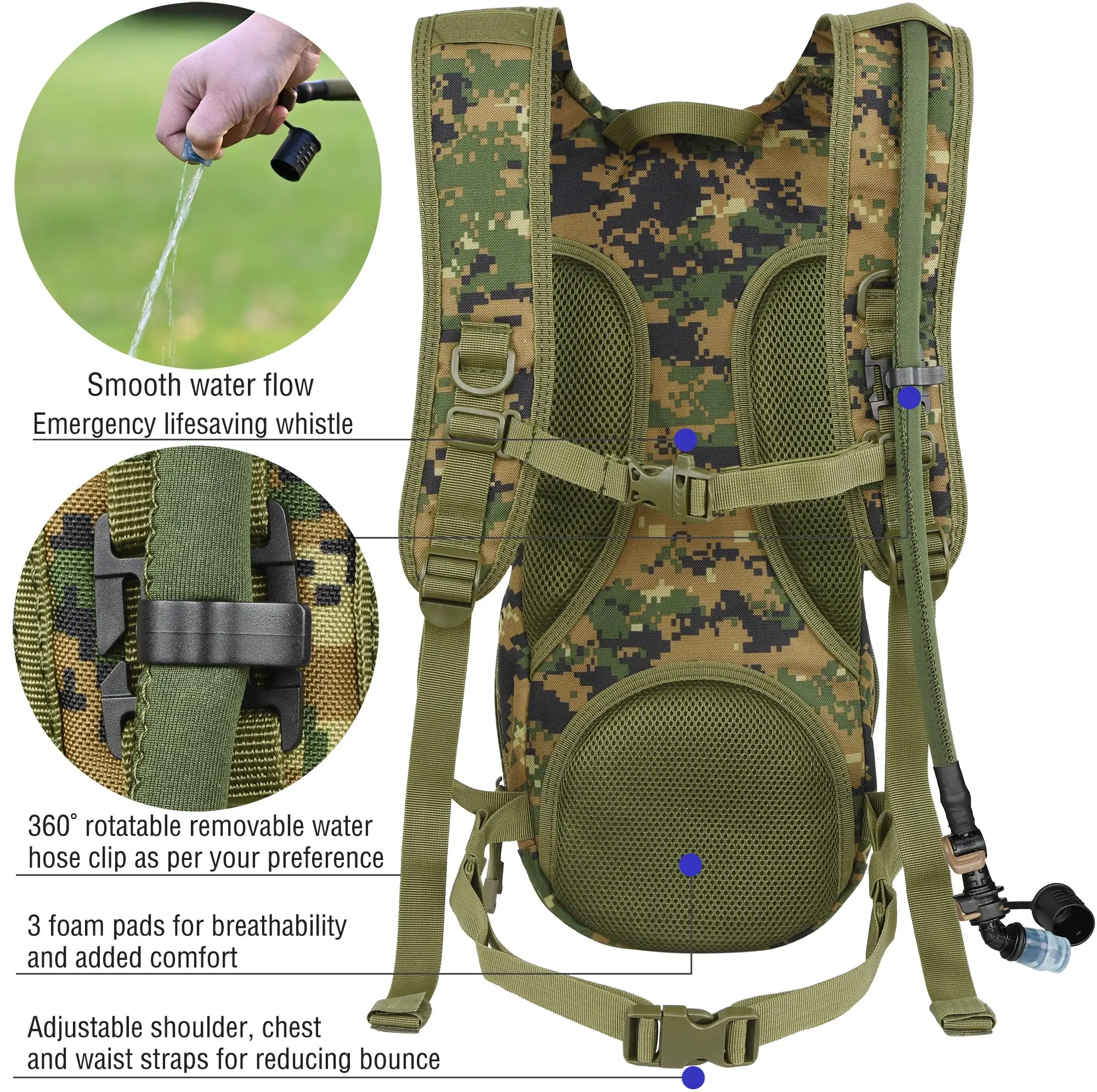 Tactical Molle Hydration Pack Backpack With 3l Tpu Water Bladder
