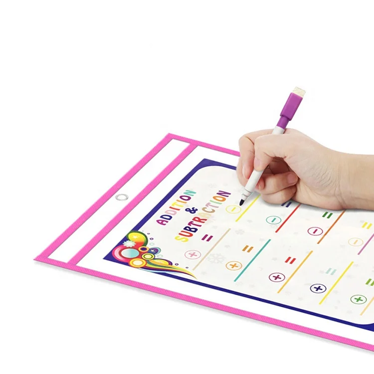 Разные цвета A4 высокое качество бесплатный образец со стирающейся от маркера Pockets10 пакет карманы, классе, организация многоразовые со стирающейся от маркера карманы