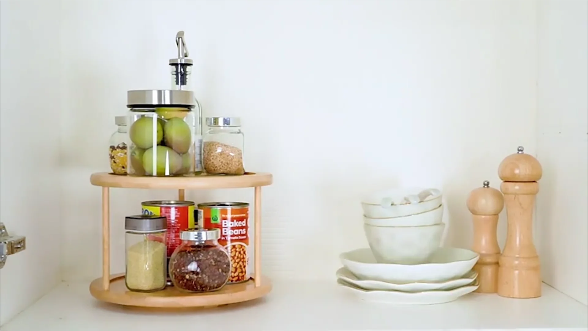 Kitchen Turntable Bamboo Wood Double Layer Spice Rack Round