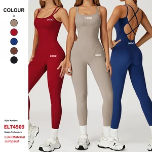 Custom Logo Nude Feel Quick-Drying Bodysuit Cross-Back One-Piece Tight Yoga Wear Women Outdoor Running Fitness Sports Jumpsuit