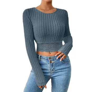 Best Sale Tops Wholesale Thick Full-Sleeved Crop Tops Sexy T-Shirt for Ladies Wear