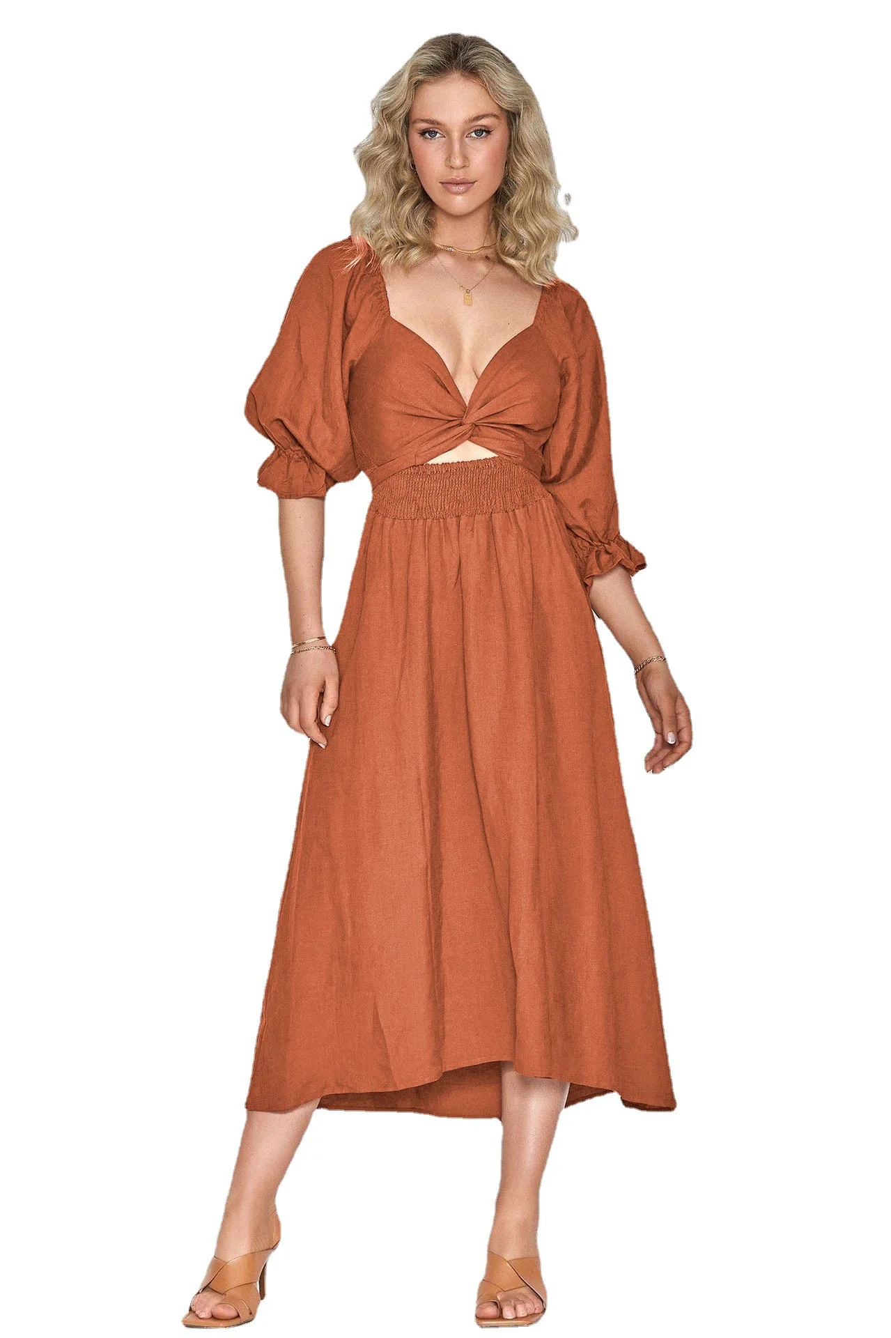 Women Wear Elegant Long Evening Party Dress Square Neck Long Sleeve High Waist Elegant A-Line Dresses