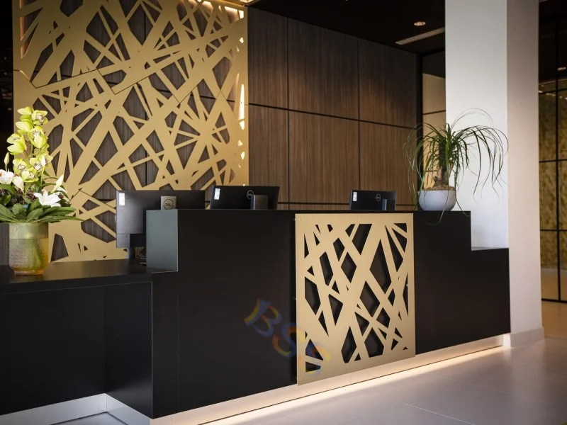 金色不锈钢现代办公室大理石l黑色前台