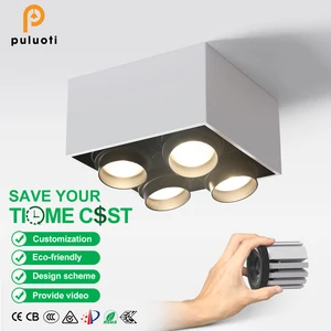 Modern 48W Adjustable Beam Angle Spot Light Aluminum LED Ceiling Light White Square Surface Mounted 4-Head Led AR80 Spotlight