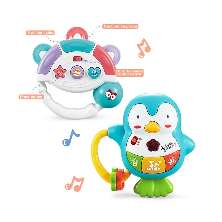 ABS Качество 2 шт Прекрасный Подарочный набор футболок для детей, погремушки игрушки набор музыка функция светового сигнала