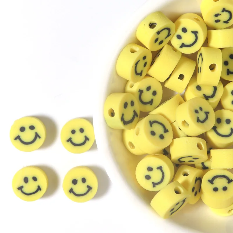Polymer Clay Smiley Face Beads Flower (10 x 4.5 mm) Multi Color (50 pcs)
