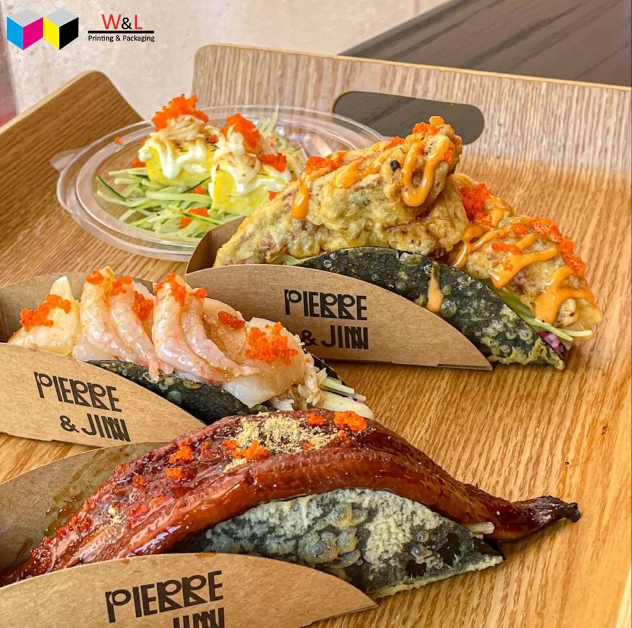 Biodegradable Take Away Take Out Go to Clam Shell 100% Food Grade Paper Taco Tacco Packaging Tray Box
