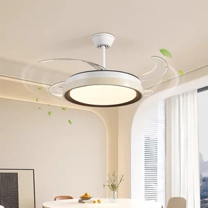 Hot Selling White LED Nordic Iron Ceiling Fan Light Modern Design Remote Control Retractable Invisible AC Motor Dining Dimmable