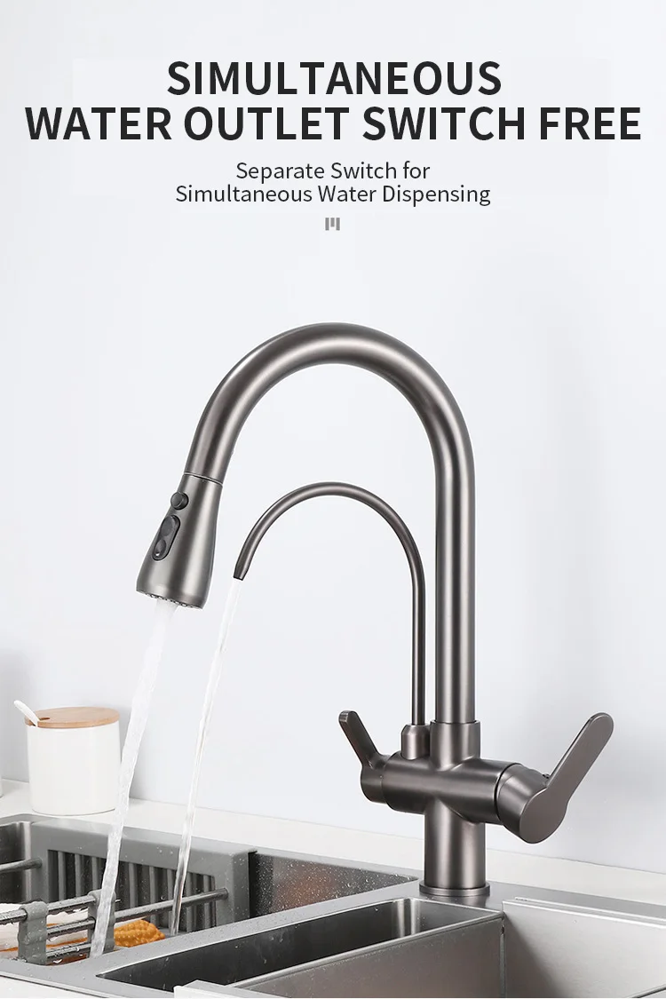 Manufacturers New Mixed Extendable Water Spray Two Lever Brass Sink