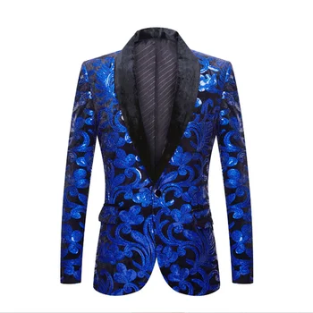 Blazers Party Prom Stage Blazer Sequin Stylish Fireworks Glitter Suit Jacket Shawl Collar Lapel Slim Fit Mens Coat