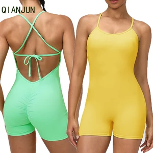 Hot Selling New Solid Color Yoga Jumpsuit Fitness Sportswear U-Neck Jumpsuit Indoor Pilates Exercise Yoga Suit