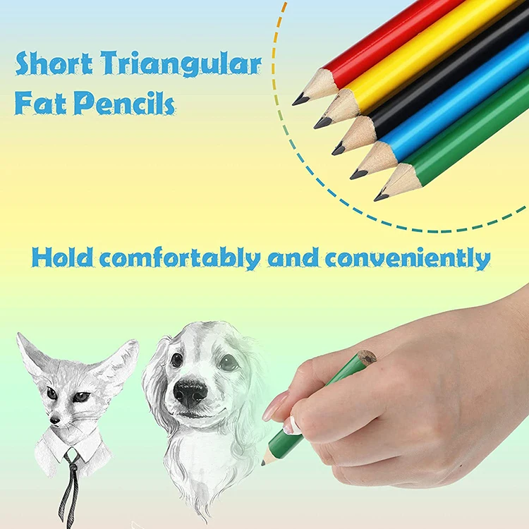 Promotional Hold Comfortable Personalized Triangular Short Fat Wooden Pencils Color Coated