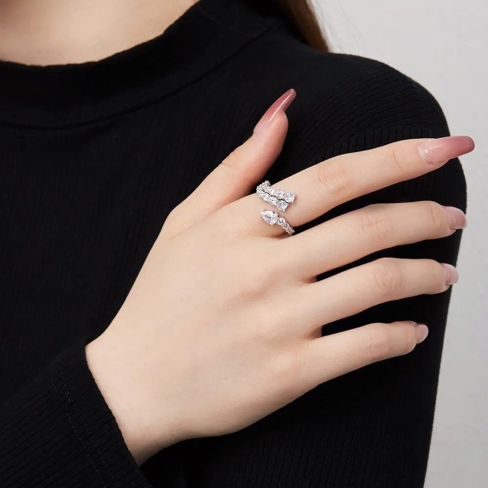 KAKODIY Cubic Zirconia stacked snake ring waterproof 925 Sterling Silver open adjustable ring jewelry for women detail 3