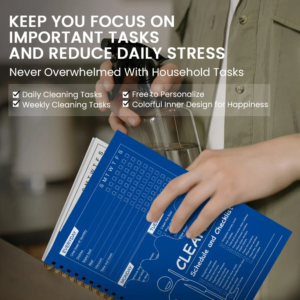 Customizable Household Chores Organizer Daily & Weekly Spiral Bound Cleaning Schedule and Checklist Notebooks