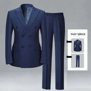 Men's Navy Blue Double Breasted Formal Suits 2pcs Tailored for Wedding Parties Business Events