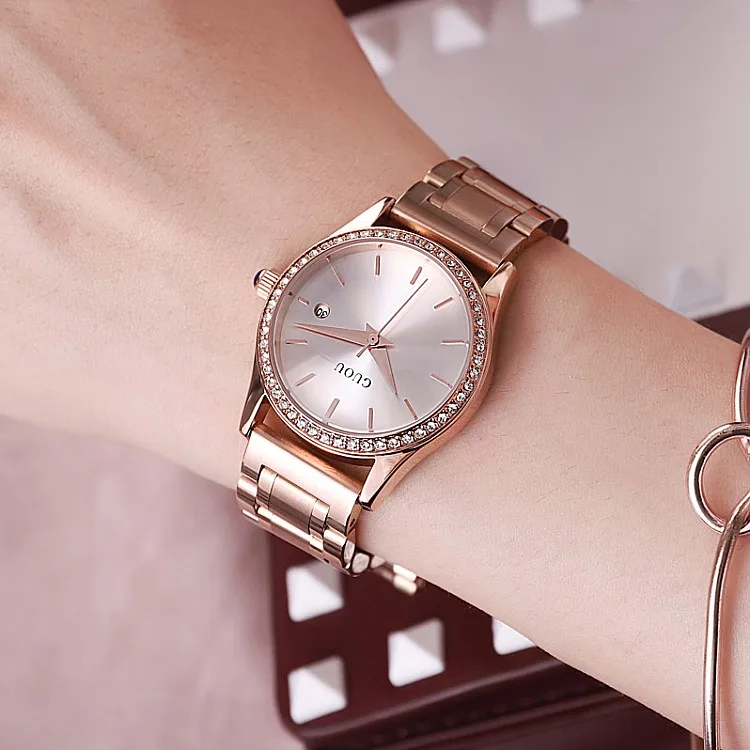 GUOU 6012 Drop Shipping Factory Quartz Watch Luxury Diamond Stainless Steel Band Vintage Auto Date Water Resist Wristwatch