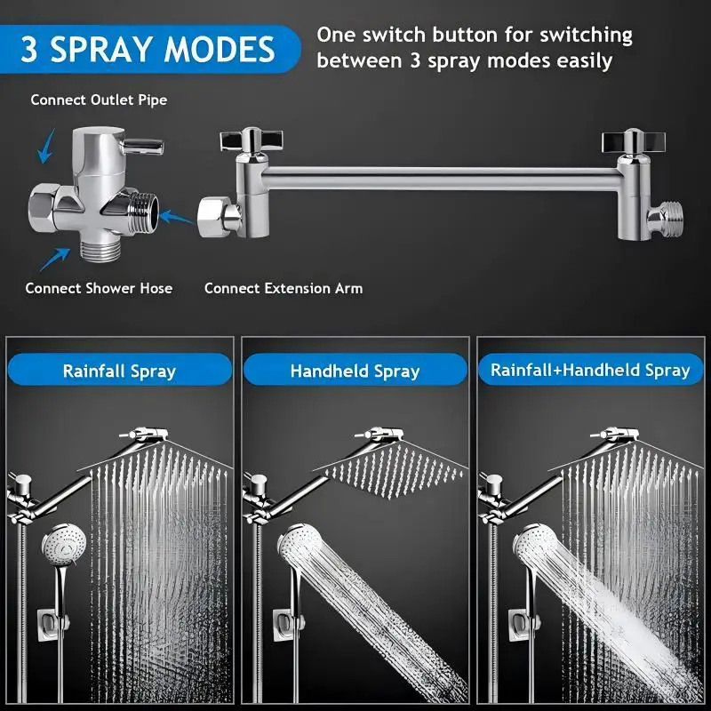 8-Inch Stainless Steel Dual Handle Shower Head - Image 4