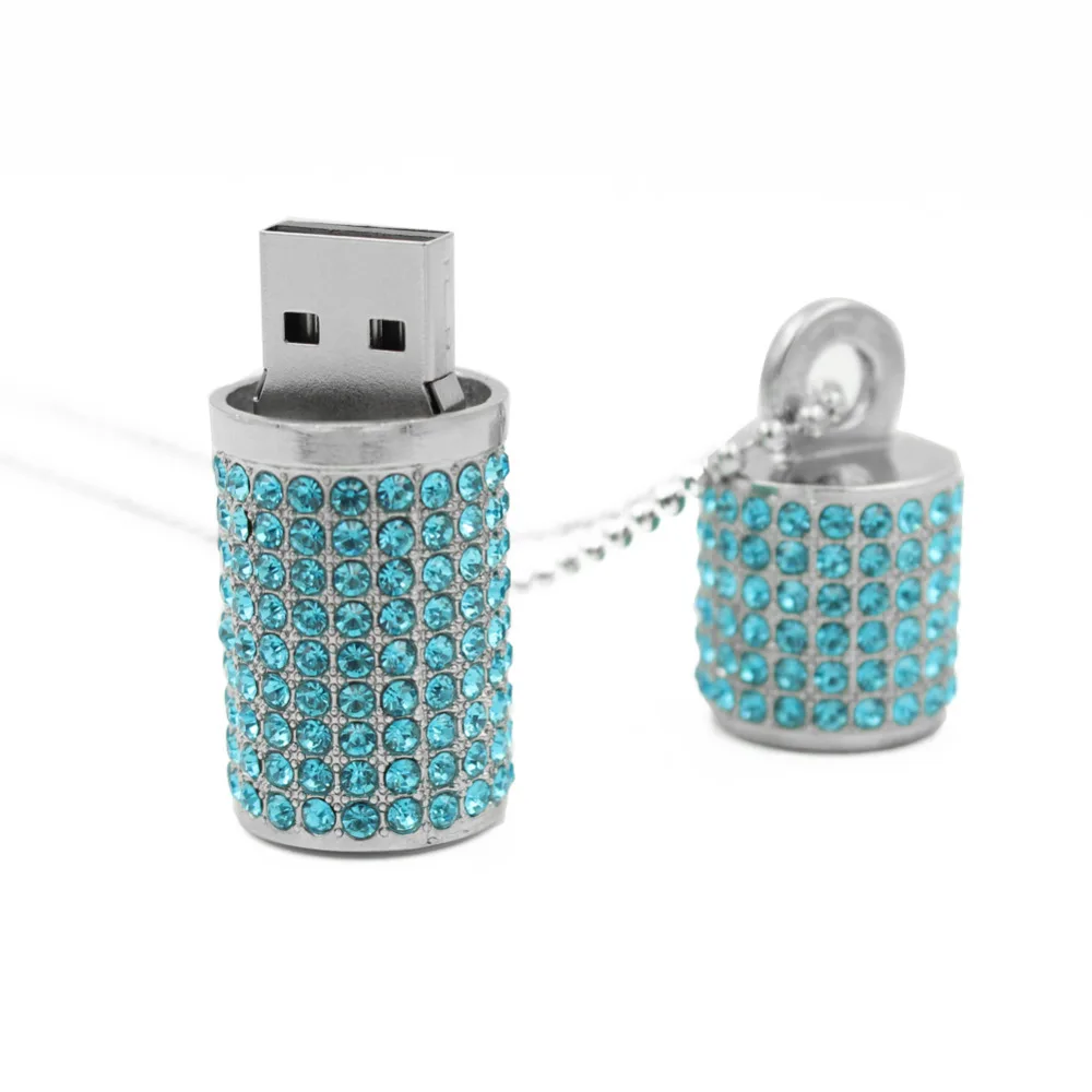 Gitra Flash Drive 64GB Thumb Drive Jewelry USB 2.0 Memory Stick Silver Rhinestone Pen Drive Bling Crystal Necklace with Keychain