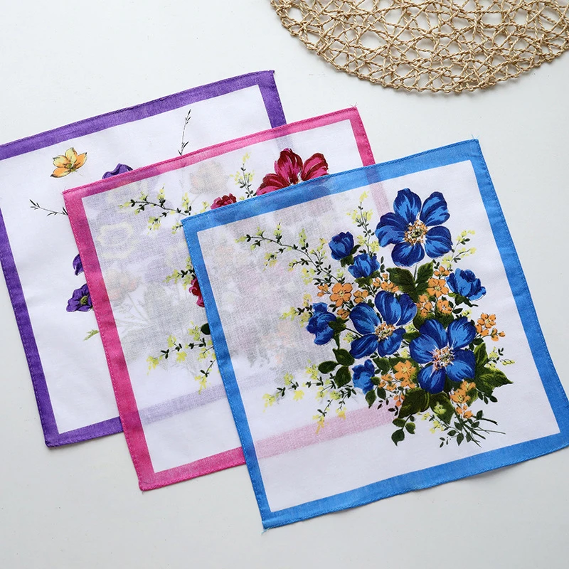 GB Women's 100% Cotton Handkerchiefs Assorted With Wavy Edge And Print Floral - Multicolored