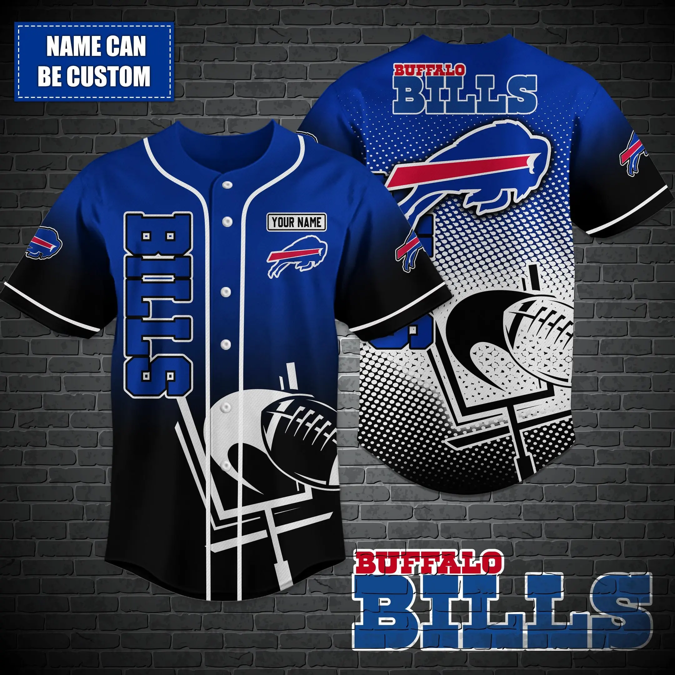 Buffalo Bills-NFL BASEBALL JERSEY CUSTOM NAME AND