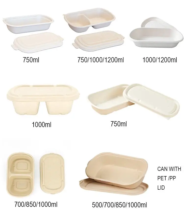 Eco Food Packaging Boxes Biodegradable 850ml White Lunch Boxes With Lid ...