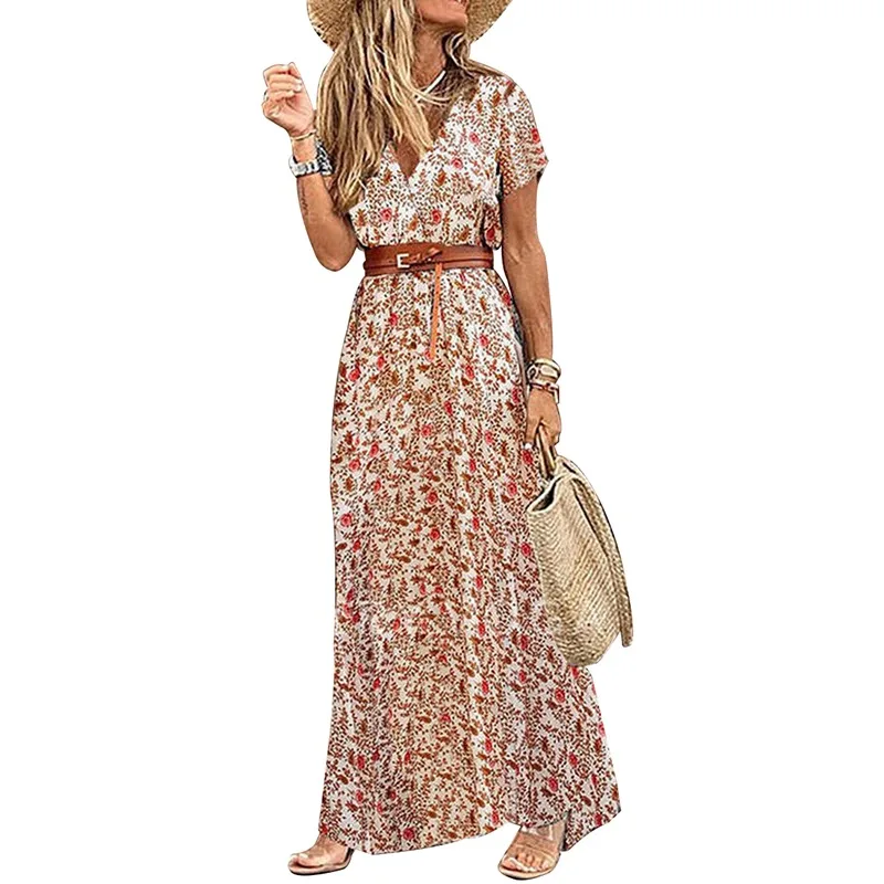 2021 Womens Long Dress Summer V-neck